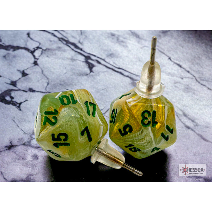 Chessex CHX 54503 Stud Earrings Marble Green Mini-Poly d20 Pair (Preorder) - Good Games
