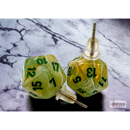 Chessex CHX 54503 Stud Earrings Marble Green Mini-Poly d20 Pair (Preorder) - Good Games