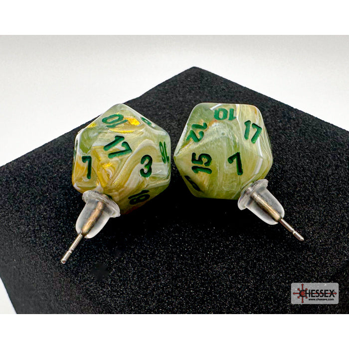 Chessex CHX 54503 Stud Earrings Marble Green Mini-Poly d20 Pair (Preorder) - Good Games