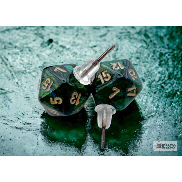 Chessex CHX 54504 Stud Earrings Scarab Jade Mini-Poly d20 Pair (Preorder) - Good Games