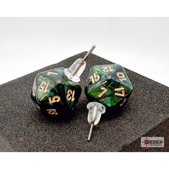 Chessex CHX 54504 Stud Earrings Scarab Jade Mini-Poly d20 Pair (Preorder) - Good Games