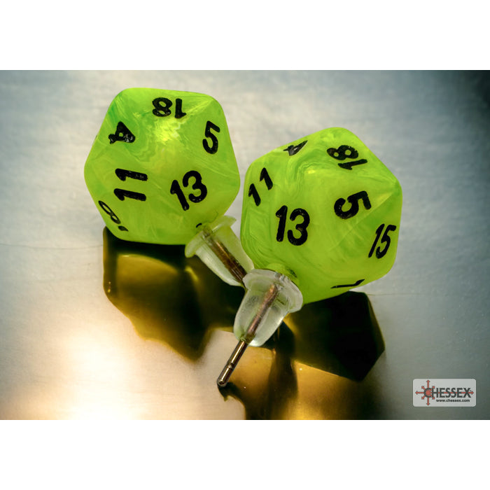 Chessex CHX 54505 Stud Earrings Vortex Bright Green Mini-Poly d20 Pair (Preorder) - Good Games