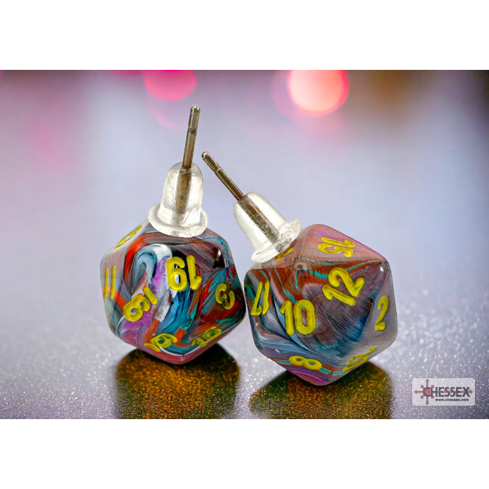 Chessex CHX 54507 Stud Earrings Festive Mosaic Mini-Poly d20 Pair (Preorder) - Good Games