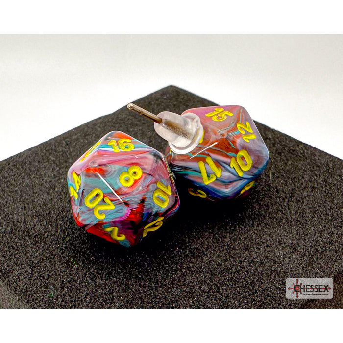 Chessex CHX 54507 Stud Earrings Festive Mosaic Mini-Poly d20 Pair (Preorder) - Good Games