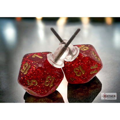 Chessex CHX 54508 Stud Earrings Glitter Ruby Mini-Poly d20 Pair (Preorder) - Good Games