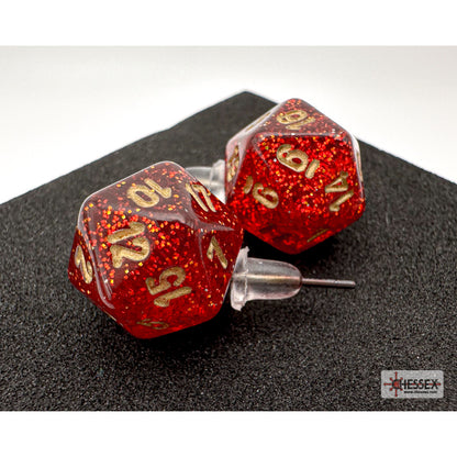 Chessex CHX 54508 Stud Earrings Glitter Ruby Mini-Poly d20 Pair (Preorder) - Good Games