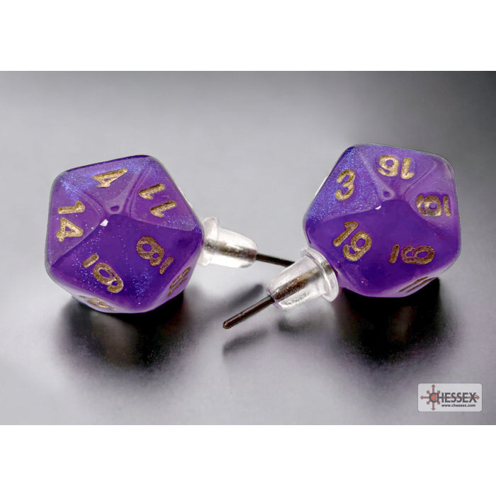 Chessex CHX 54512 Stud Earrings Borealis Royal Purple Mini-Poly d20 Pair (Preorder) - Good Games