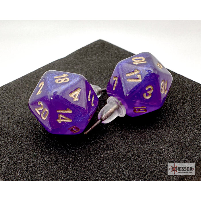 Chessex CHX 54512 Stud Earrings Borealis Royal Purple Mini-Poly d20 Pair (Preorder) - Good Games
