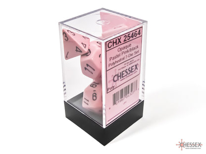 Chessex Opaque Polyhedral Pastel Pink/black 7-Die Set - CHX 25464 - Good Games