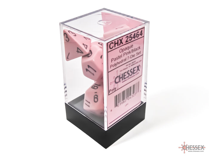Chessex Opaque Polyhedral Pastel Pink/black 7-Die Set - CHX 25464 - Good Games