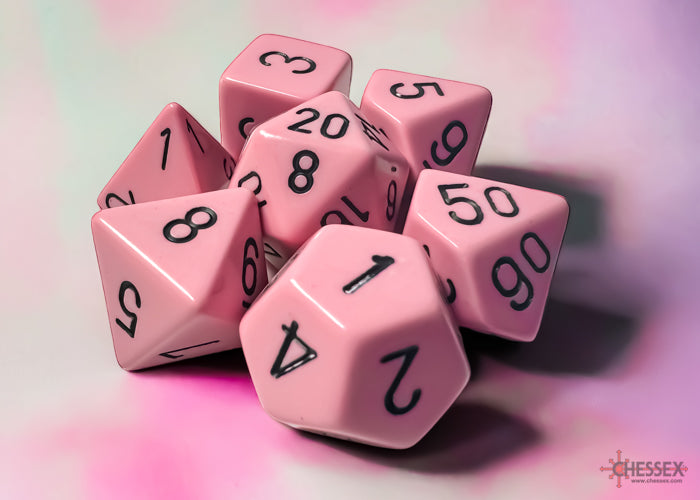 Chessex Opaque Polyhedral Pastel Pink/black 7-Die Set - CHX 25464 - Good Games