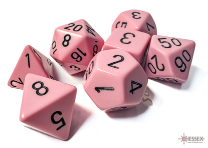 Chessex Opaque Polyhedral Pastel Pink/black 7-Die Set - CHX 25464 - Good Games