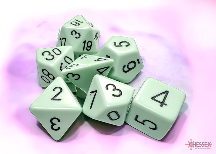 Chessex Opaque Polyhedral Pastel Green/black 7-Die Set - CHX 25465 - Good Games