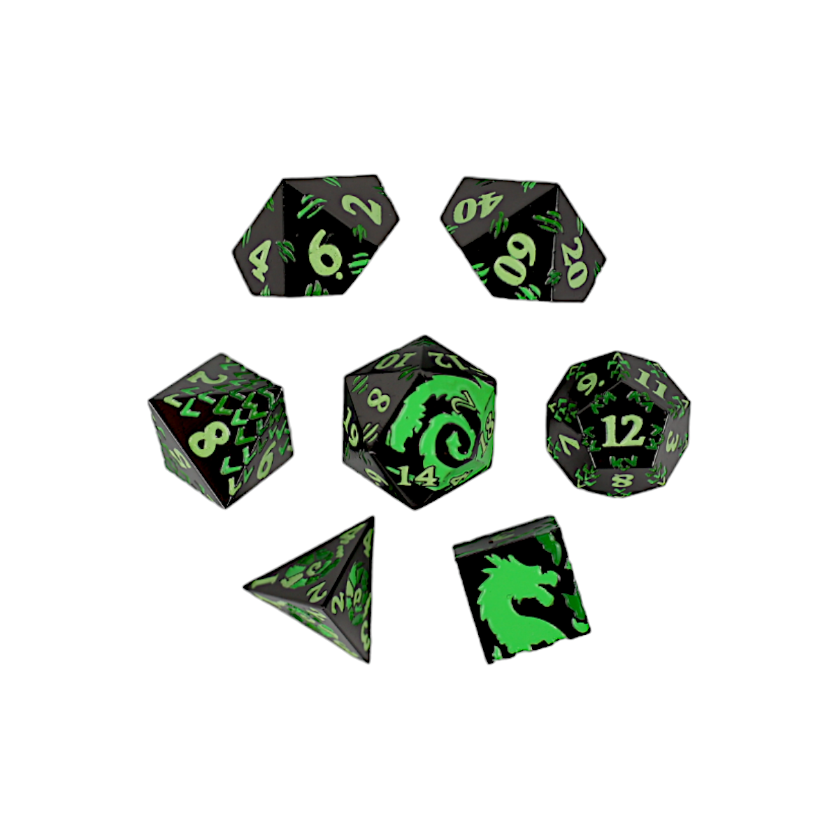 LPG Dice RPG Set Inscripted Dragon Green - Good Games