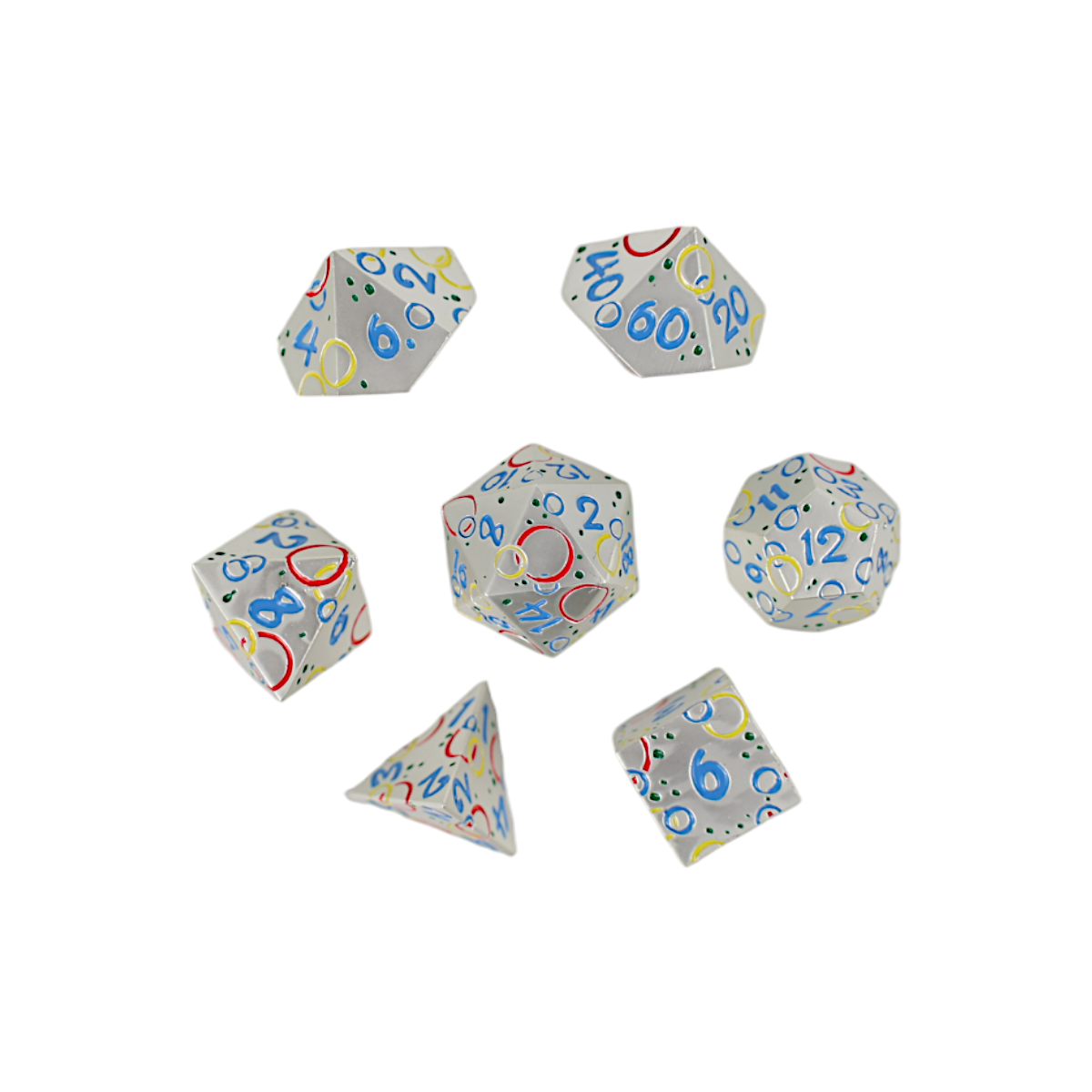 LPG Dice RPG Set Inscripted Bubbles Rainbow White - Good Games