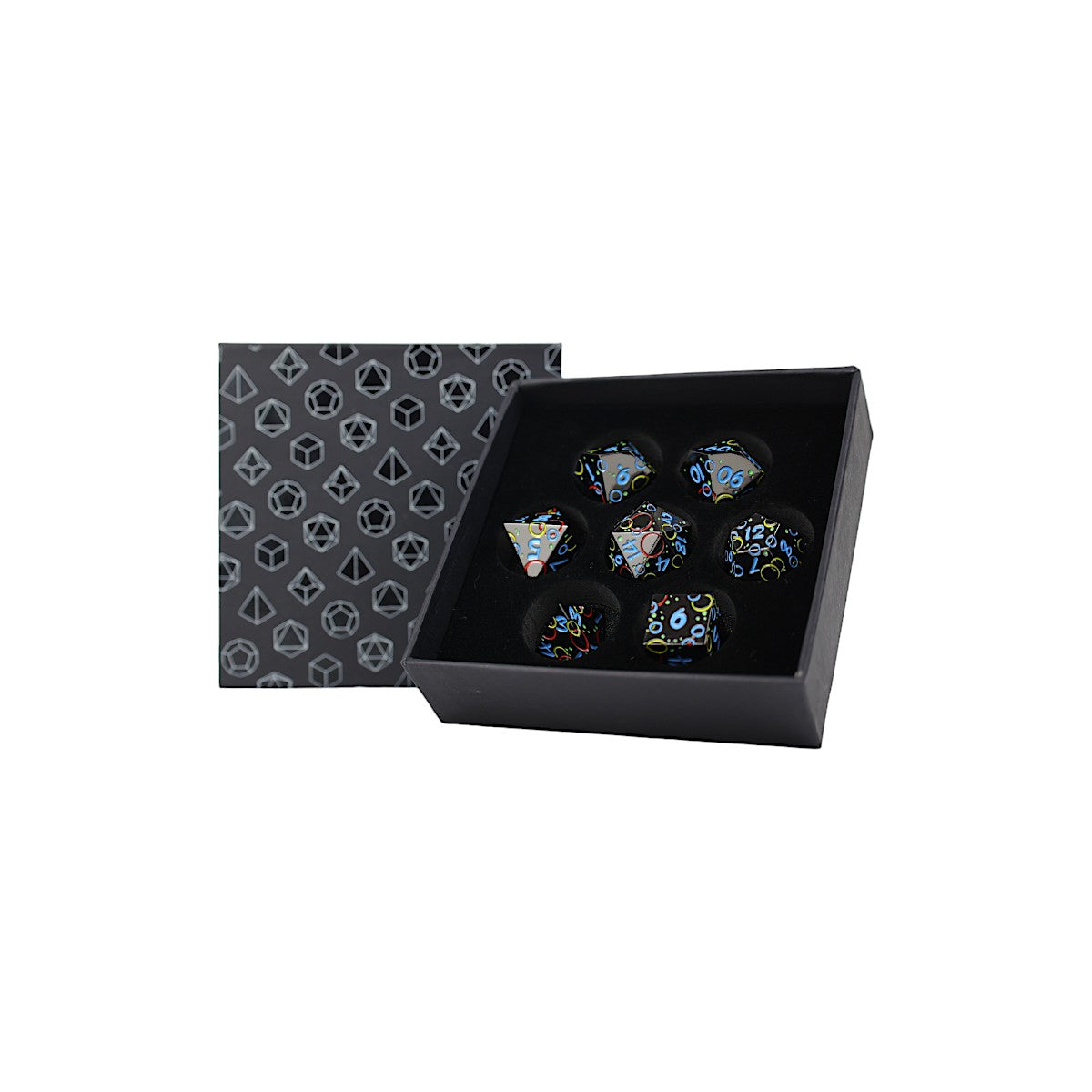 LPG Dice RPG Set Inscripted Bubbles Rainbow Black - Good Games