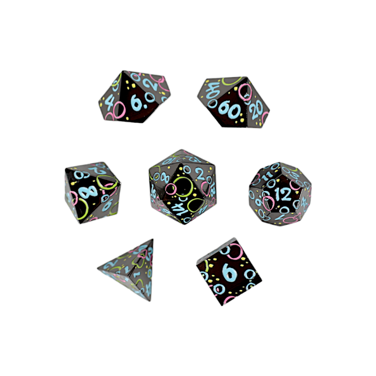LPG Dice RPG Set Inscripted Bubbles Rainbow Black - Good Games