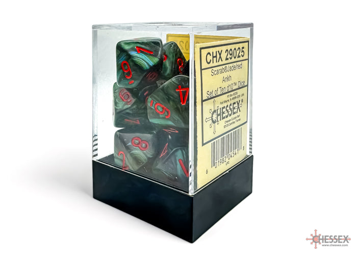 Chessex Scarab Jade/red Ankh D10 (10 set) - CHX 29025 - Good Games