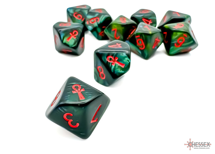 Chessex Scarab Jade/red Ankh D10 (10 set) - CHX 29025 - Good Games