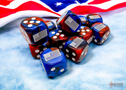 Chessex United States War Dice Gemini Blue-Red/white 16mm d6 Dice Block (12 dice) (CHX 29065) - Good Games