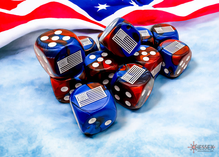 Chessex United States War Dice Gemini Blue-Red/white 16mm d6 Dice Block (12 dice) (CHX 29065)