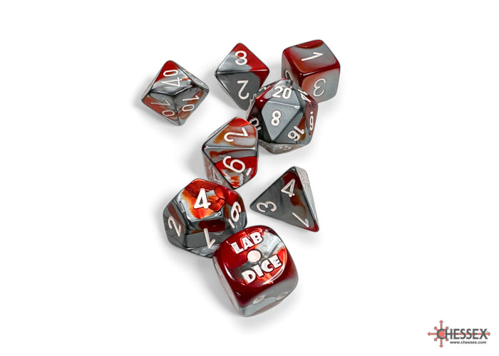 Chessex Gemini Red-Steel/white Polyhedral 7-Dice Set (with bonus die) CHX 30066 - Good Games