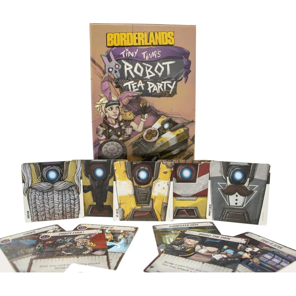Borderlands Tiny Tina's Robot Tea Party game box displays five robot character cards and many action cards