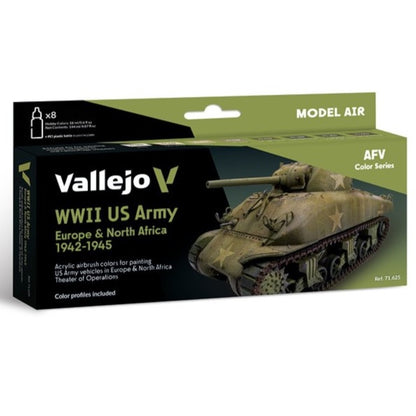 Vallejo Model Air WWII US Army paint set box with a detailed Sherman tank image