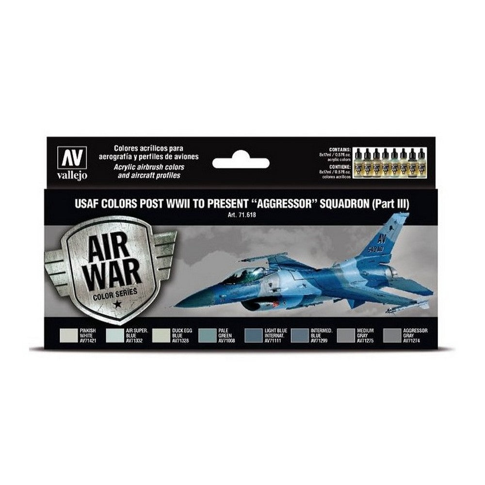 Vallejo Air War paint set box for USAF 'Aggressor' Squadron, featuring a blue camouflage fighter jet