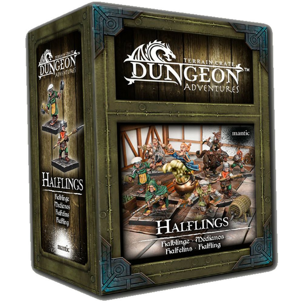 Mantic Games TerrainCrate - Dungeon Adventures - Halflings Miniature (MGTC225) packaging box front view
