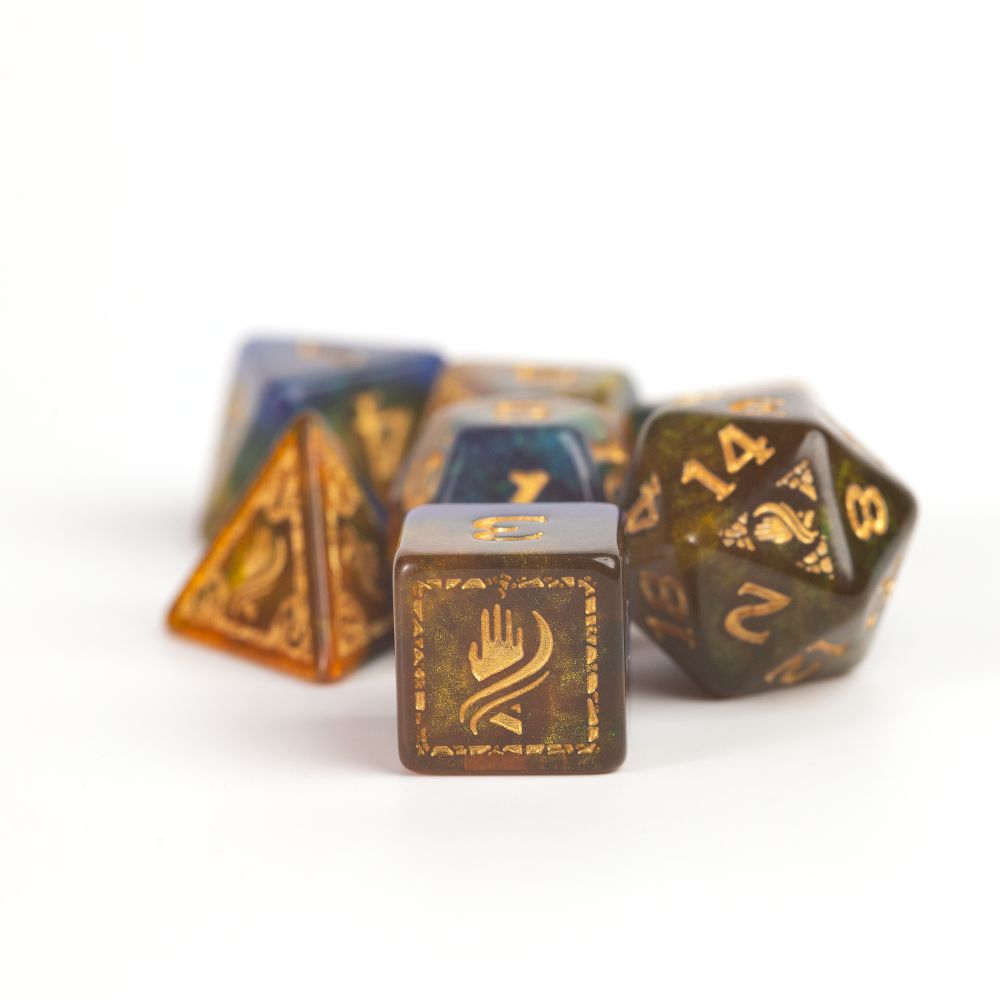 Sirius Dice - Dungeons &amp; Dragons Adventure Dice - Monk - Blue / Gold - Good Games