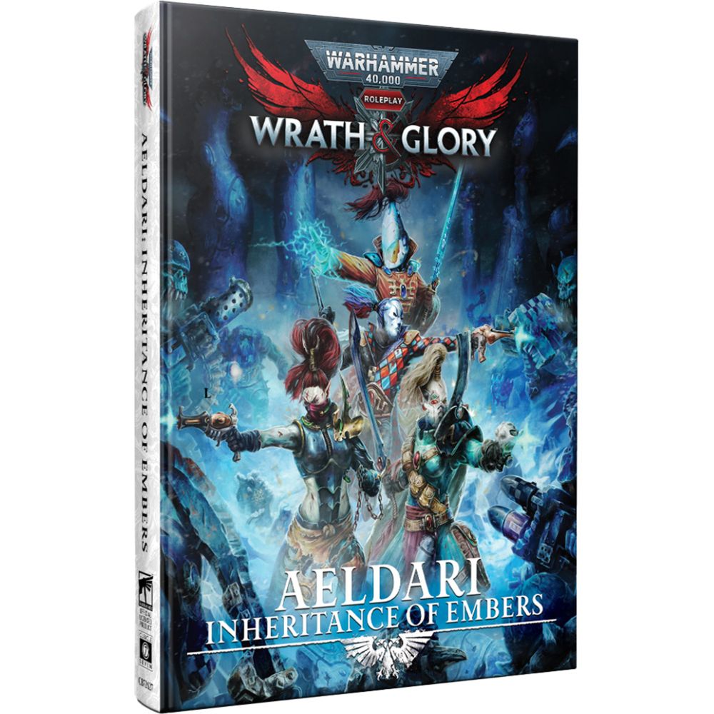 Aeldari warriors battle with glowing energy weapons in a dark, mystic setting