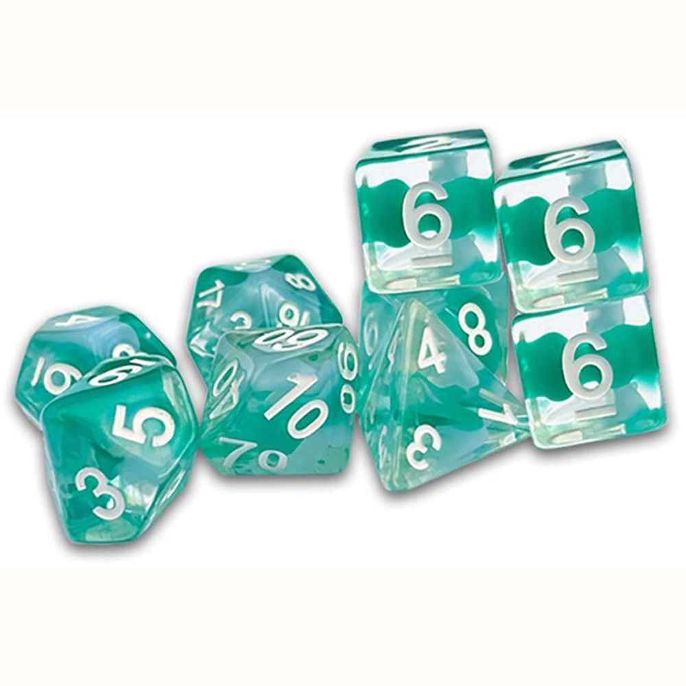 Dice set of Dungeon Crawl Classics Traditional Thracian Azure Swirl RPG Dice Set
