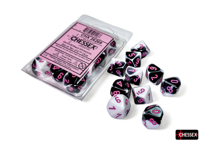 Chessex - CHX 26269 Gemini Black-White/pink Set of 10 d10s (Preorder) - Good Games