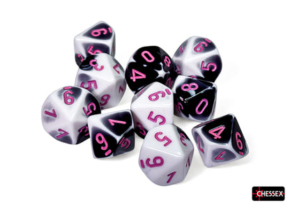 Chessex - CHX 26269 Gemini Black-White/pink Set of 10 d10s (Preorder) - Good Games