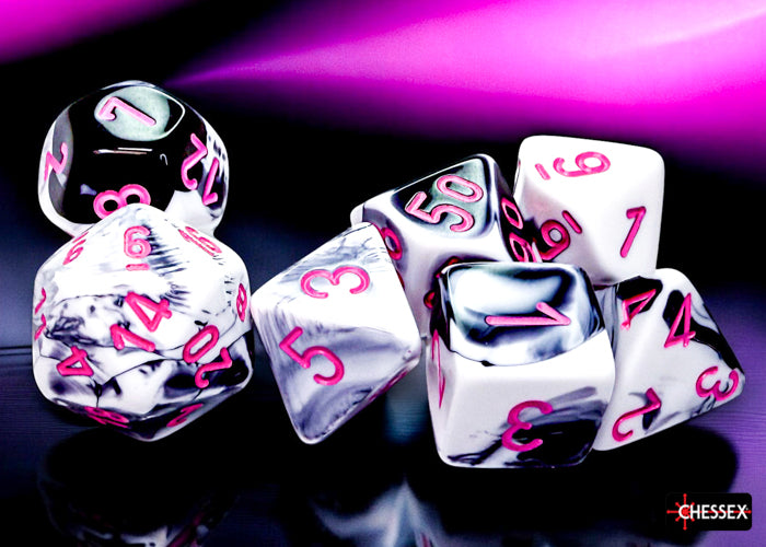 Chessex - CHX 26469 Gemini Black-White/pink Polyhedral 7-Dice Set (Preorder) - Good Games