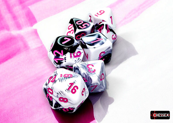 Chessex - CHX 26469 Gemini Black-White/pink Polyhedral 7-Dice Set (Preorder) - Good Games