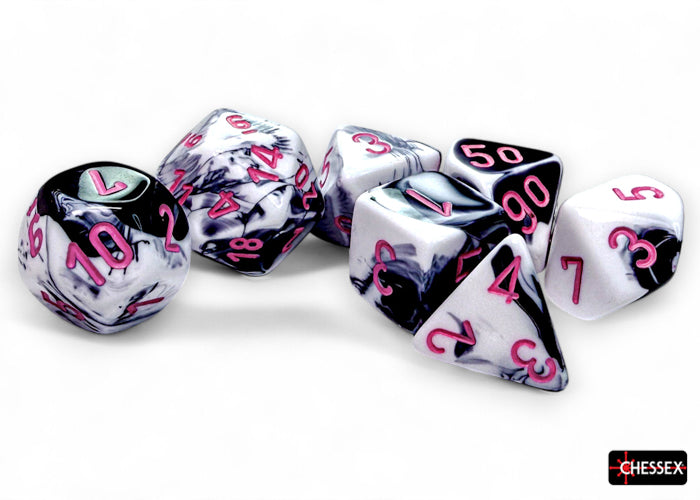 Chessex - CHX 26469 Gemini Black-White/pink Polyhedral 7-Dice Set (Preorder) - Good Games