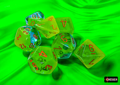 Chessex - CHX 26470 Gemini Plasma Green-Teal/orange Luminary Polyhedral 7-Dice Set (Preorder) - Good Games