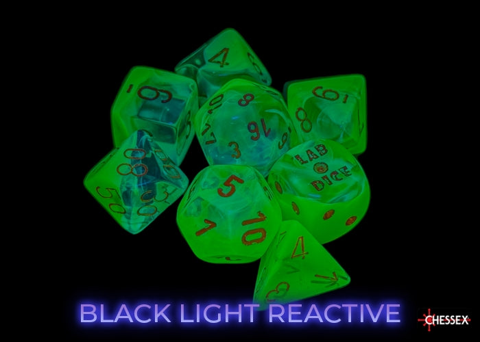 Chessex - CHX 26470 Gemini Plasma Green-Teal/orange Luminary Polyhedral 7-Dice Set (Preorder) - Good Games