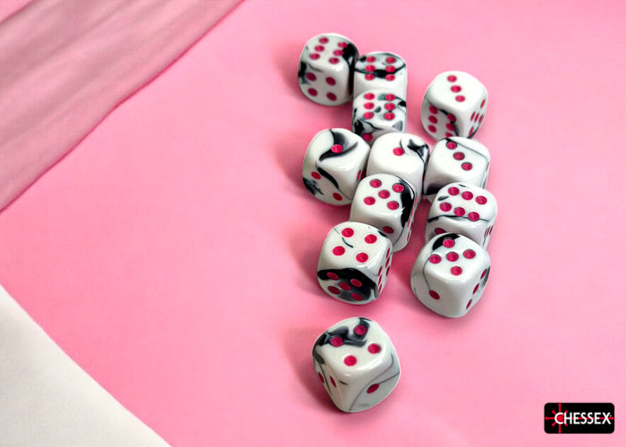 Chessex - CHX 26669 Gemini Black-White/pink 16mm d6 Dice Block (12 dice) (Preorder)