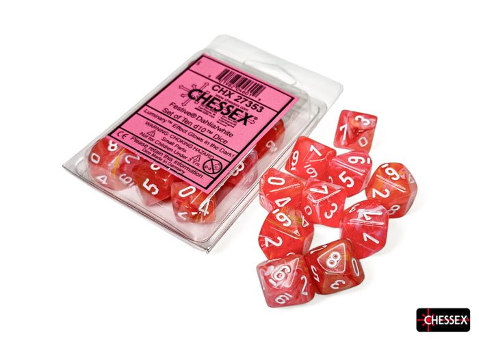 Chessex - CHX 27353 Festive Dahlia/white Luminary Set of Ten d10s (Preorder)