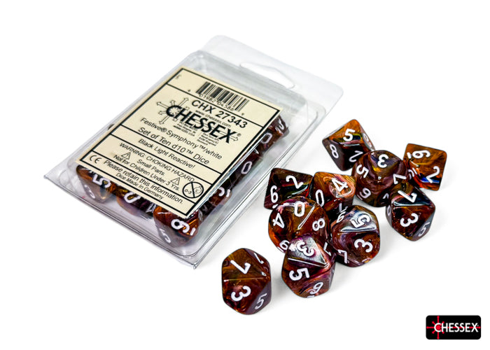 Chessex - CHX 27343 Festive Symphony/white Set of Ten d10s (Preorder) - Good Games