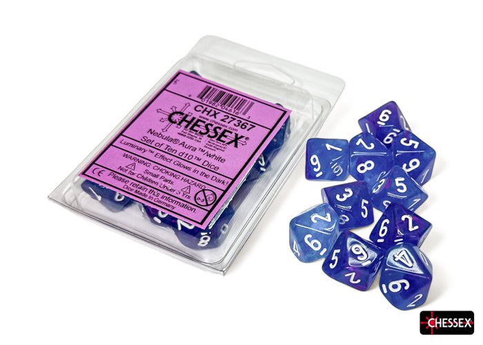 Chessex - CHX 27367 Nebula Aura/white Luminary Set of Ten d10s (Preorder) - Good Games