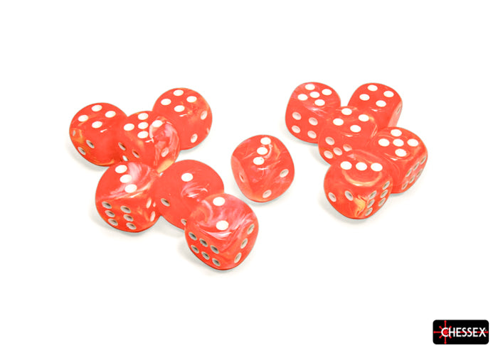 Chessex - CHX 27753 Festive Dahlia/white 16mm d6 Dice Block (12 dice) (Preorder)