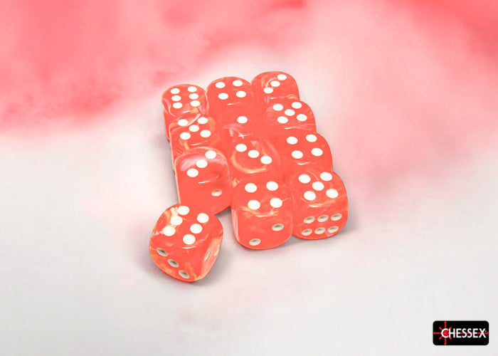 Chessex - CHX 27753 Festive Dahlia/white 16mm d6 Dice Block (12 dice) (Preorder)