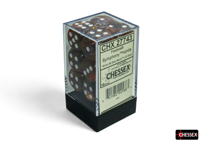 Chessex - CHX 27743 Festive Symphony/white 16mm d6 Dice Block (12 dice) (Preorder)