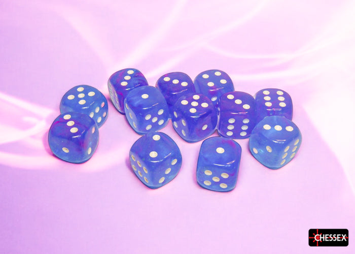 Chessex - CHX 27767 Nebula Aura/white Luminary 16mm d6 Dice Block (12 dice) (Preorder)