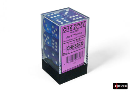 Chessex - CHX 27767 Nebula Aura/white Luminary 16mm d6 Dice Block (12 dice) (Preorder) - Good Games