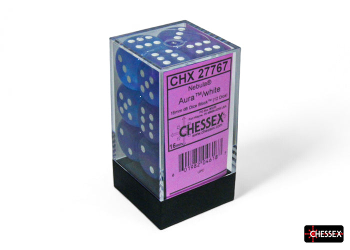 Chessex - CHX 27767 Nebula Aura/white Luminary 16mm d6 Dice Block (12 dice) (Preorder)